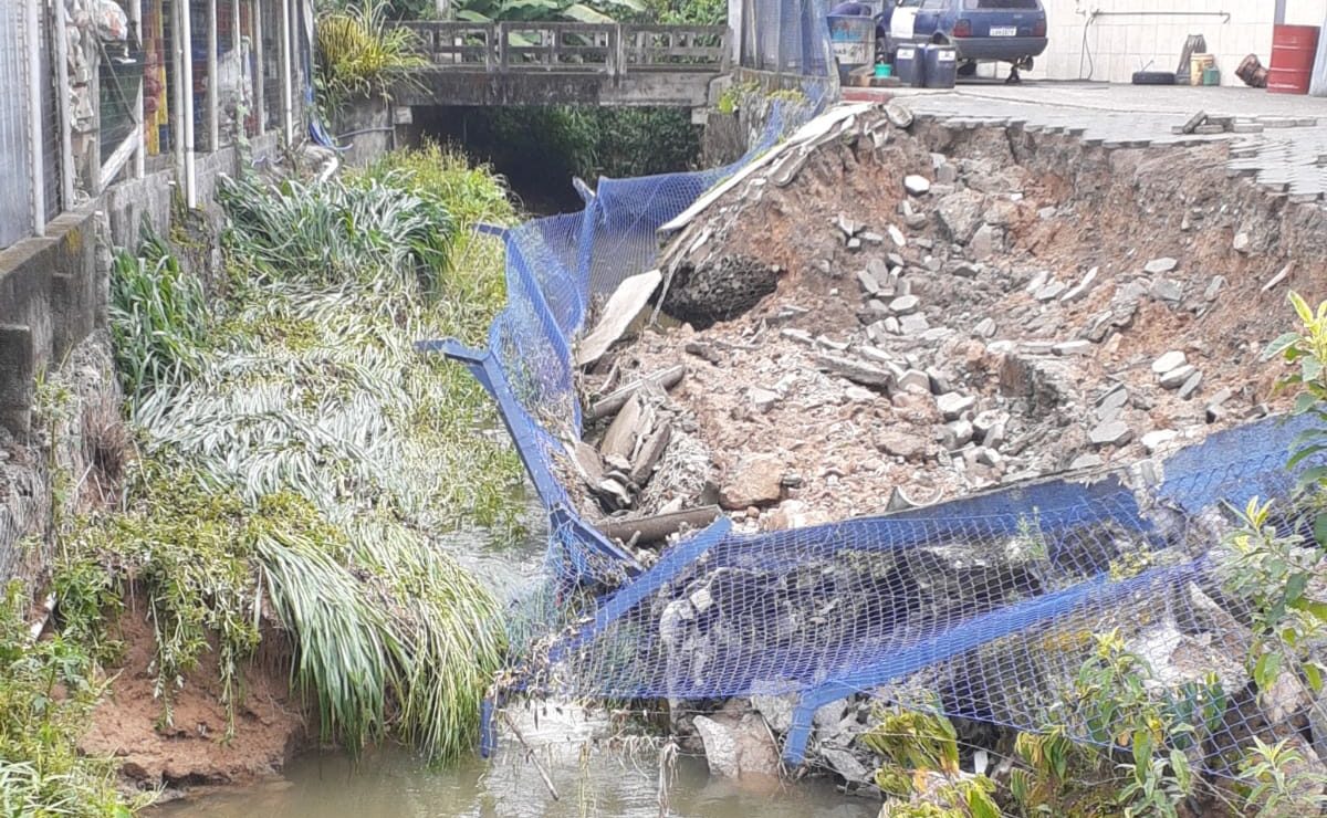 V Deo Durante Temporal Carro Fica Pendurado E Quase Cai Em Rio De Sc