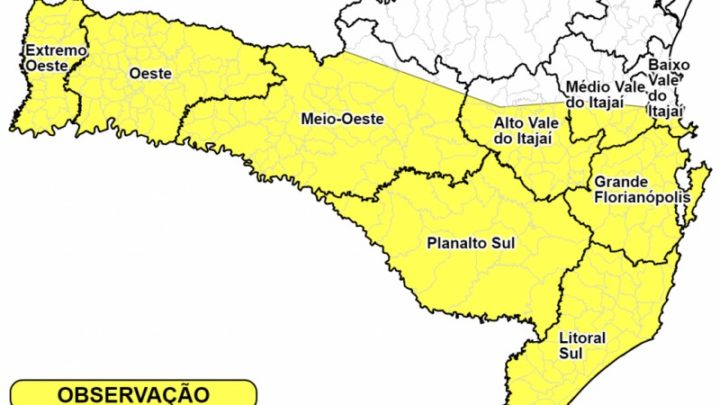 Defesa Civil alerta para temporais severos com riscos de estragos em SC