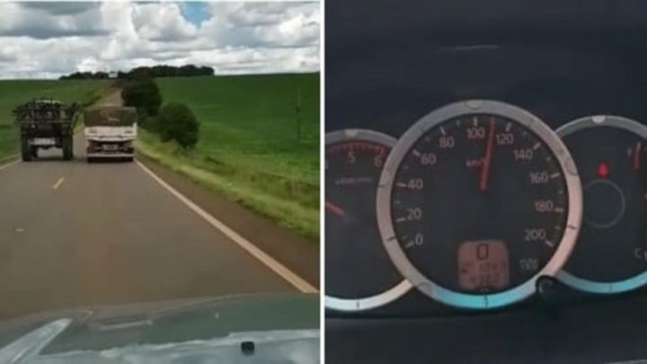 Vídeo mostra pulverizador agrícola realizando ultrapassagem a 110 km/h