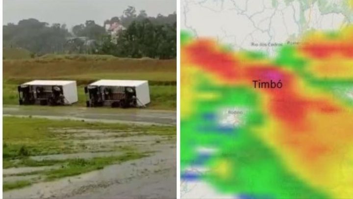 Tornado é confirmado em Timbó e Defesa Civil aponta ventos de 100km/h