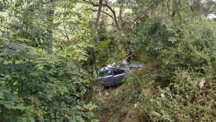 Veículo sai da pista, desce barranco e colide contra vegetação na SC 283 em Guatambu