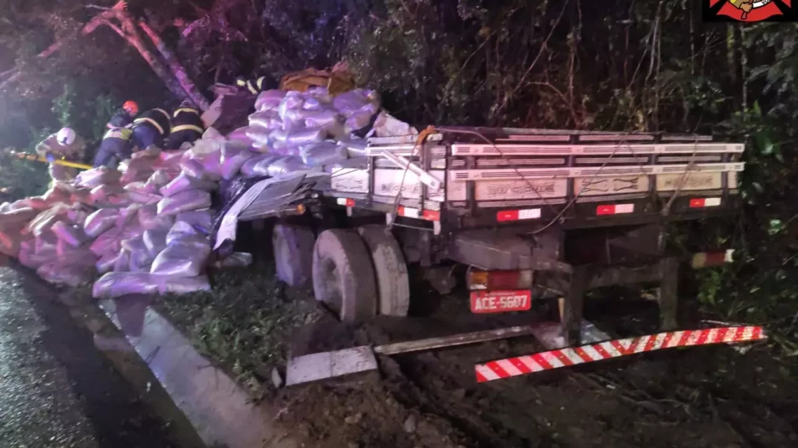 Caminhoneiro fica gravemente ferido após bater veículo em árvore na BR-470