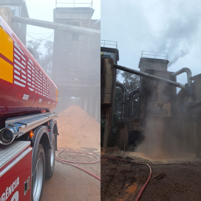 Incêndio em depósito de maravalha mobiliza bombeiros no Oeste de SC