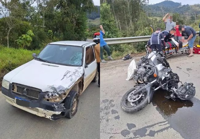 Motociclista e garupa ficam feridos após acidente na SC-350