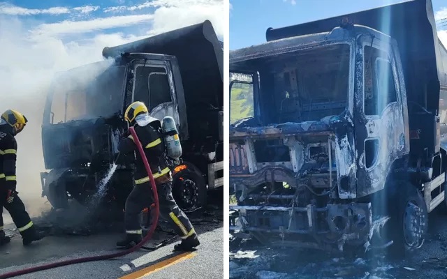 Com horas de diferença, dois caminhões pegam fogo na Grande Florianópolis