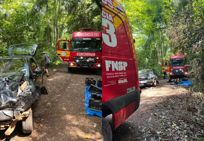 Colisão frontal entre carro e caminhão deixa vítima gravemente ferida em SC