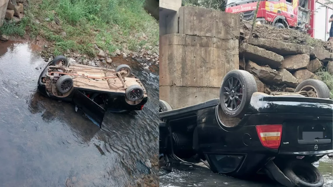 Motorista capota e cai em rio após perder o controle do veículo em SC